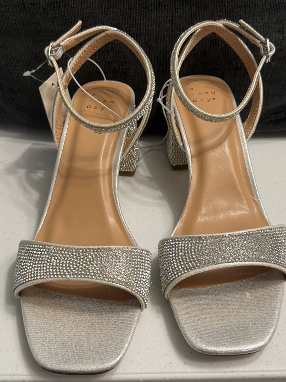 a new day Silver Crystal-Embellished Block Heel Sandals